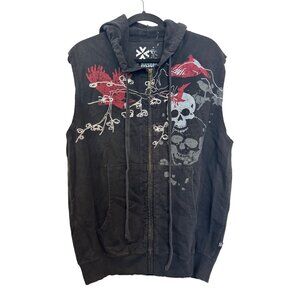 Modern Culture Mens Black Sleeveless Hoodie Skull & Bird Graphic Size Large